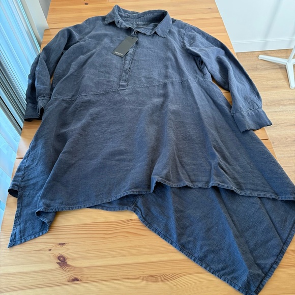 NWT Grizas Tunic 100% Linen Blue Lagenlook Asymmetrical Hem XL - Picture 7 of 14